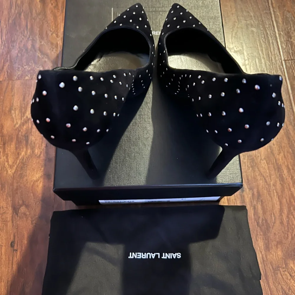 Saint Laurent Black Heels with Silver Accents - Picture 3 of 6